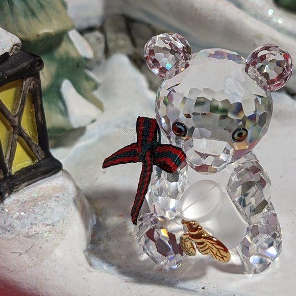 Swarovski Retired Christmas Kris Bear Plaid Bow Honey Pot...